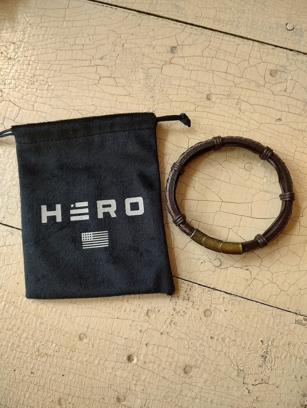 HERO Brown Leather Bracelet with Brass Accent